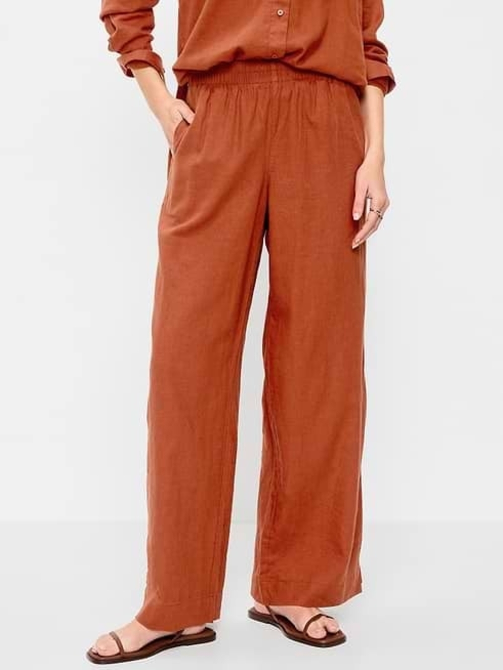 Old Navy Super Wide-Leg Linen-Blend Pants in Rust Orange Size XL